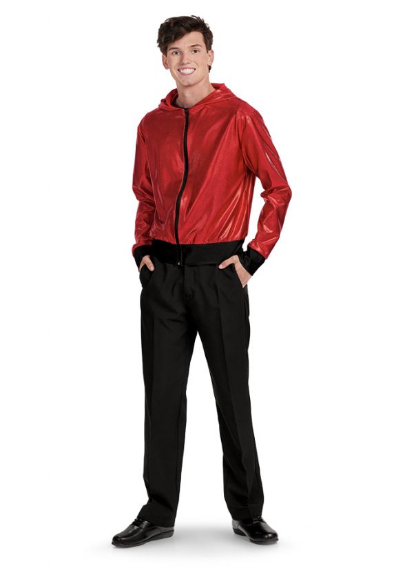 Unisex Chrome Lycra Hooded Show Choir Jacket-Front-Red