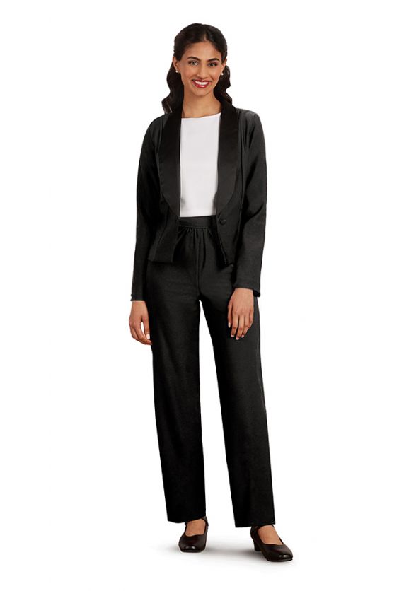 Ladies One Button Jacket with Satin Shawl Collar - Front - Black