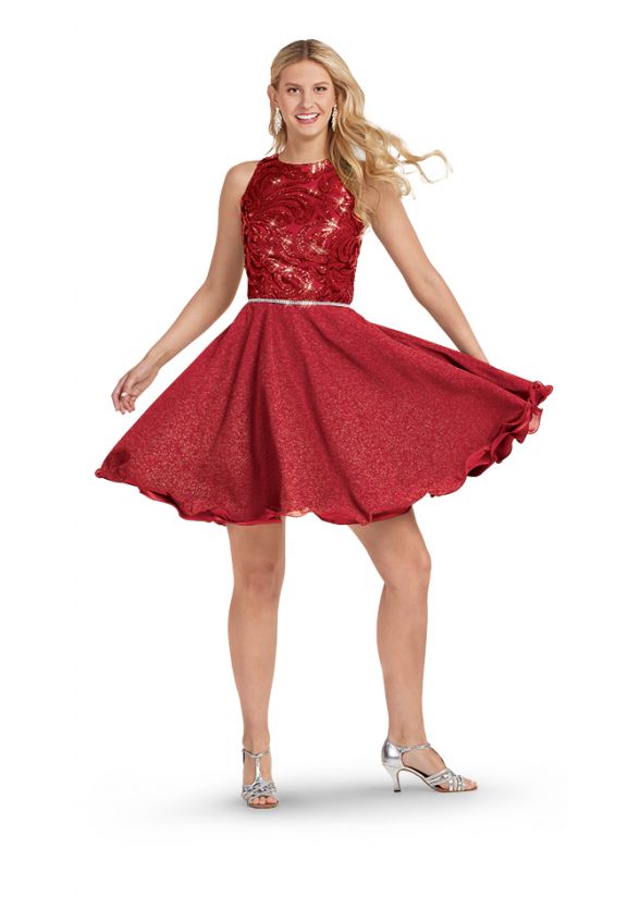 Sleeveless Racer Back Coronado Show Choir Dress-Front-Red