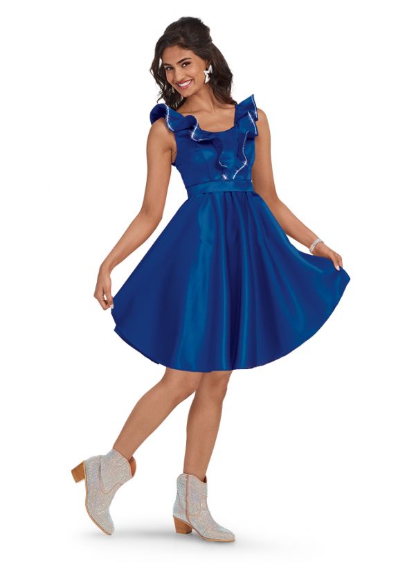 Ruffle V Neck Dolly Show Choir Dress-Front-Marine Blue