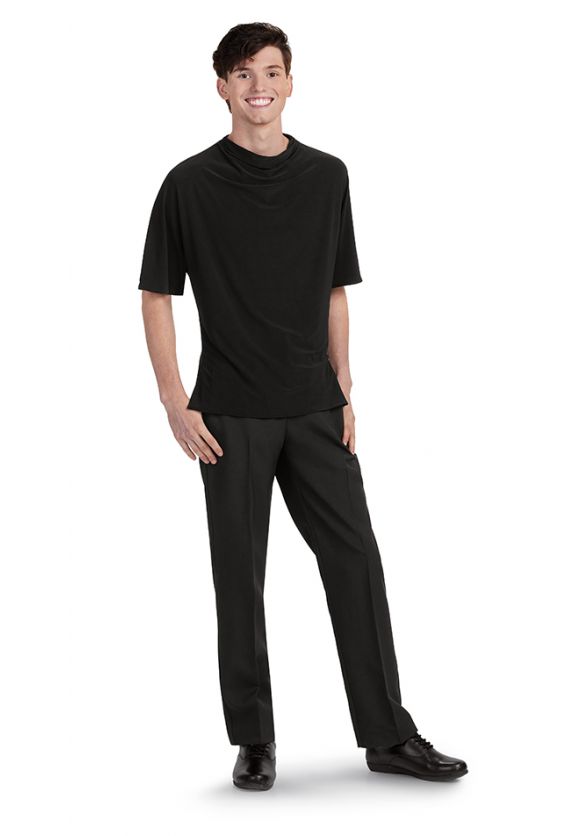 Unisex Concert Black Dolman Sleeve Shirt with Cowl Neck - Front