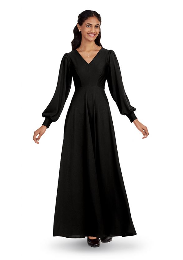 Ladies Concert Black V Neck Houston Dress -Front