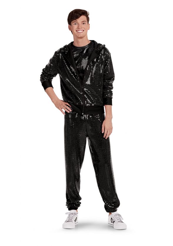 Unisex Palisade Sequin Hooded Show Choir Jacket-Front-Black