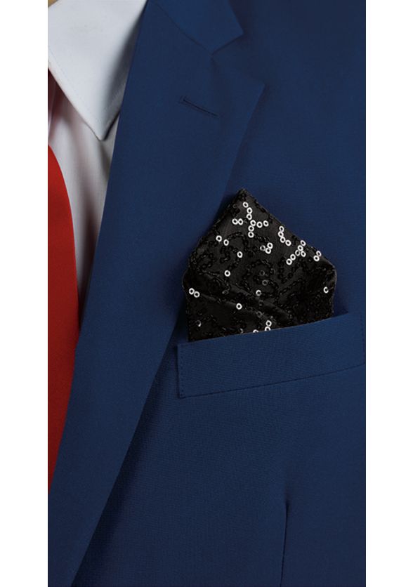 Diamond Sequin and Satin Reversible Pocket Square-Black/Silver