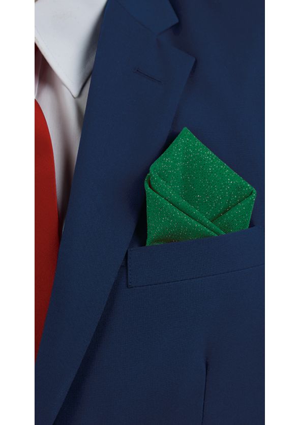 Reversible Shimmer Knit and Satin Pocket Square-Emerald Green
