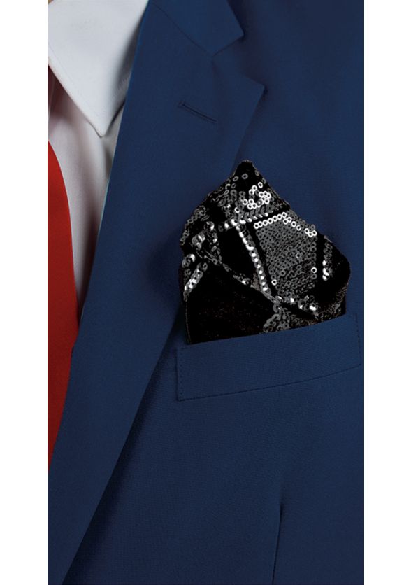Reversible Cosmic Sequin Velvet and Satin Pocket Square-Pewter