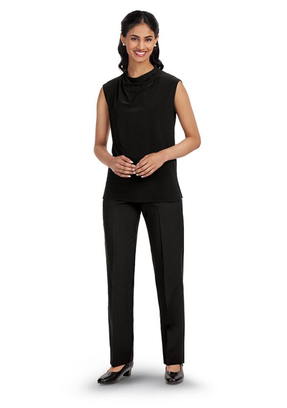 Concert Black Sleeveless Cowl Neck Shirt - Front