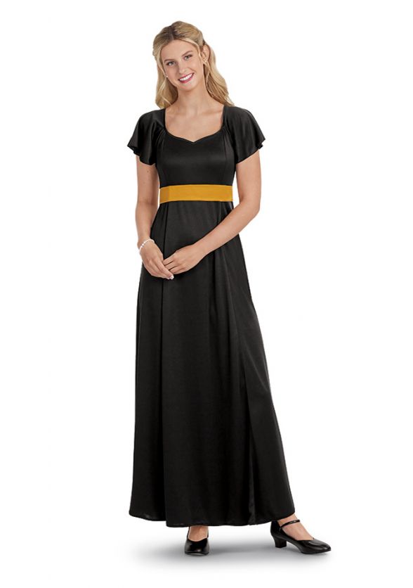 Satin Tie Back Varsity Concert Dress - Front - Gold
