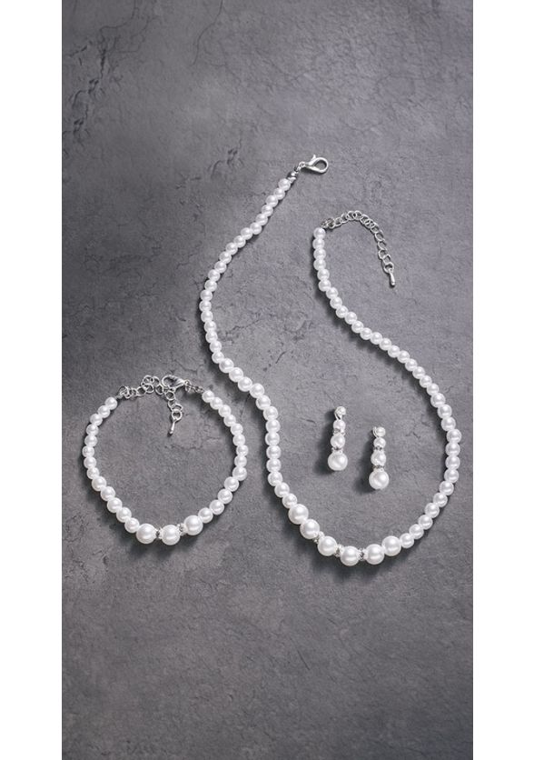 Pearl Austrian Crystal Necklace, Bracelet, Earring Set