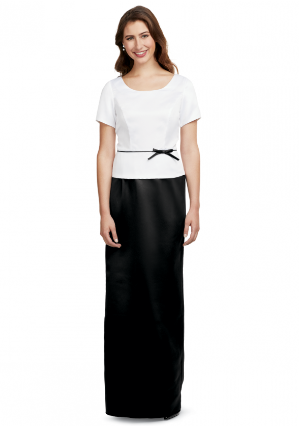 Short Sleeve Brahms Top in Satin paired with the Satin Pull On Skirt