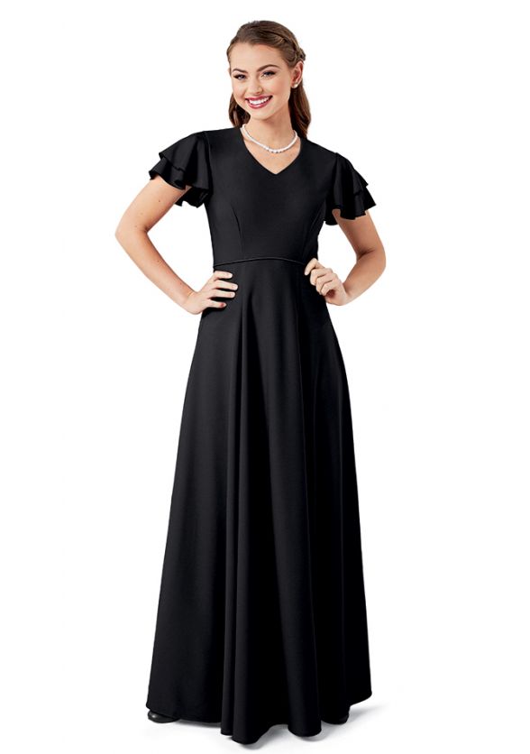 Corelli Crepe Flutter Sleeve Choir & Orchestra Dress in Black