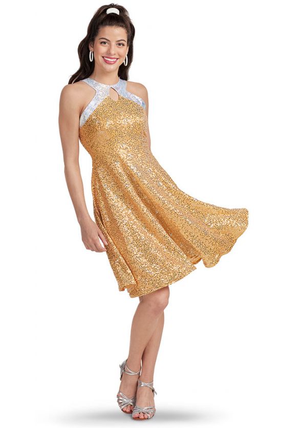 Key Hole Sequin Show Choir Dress, gold