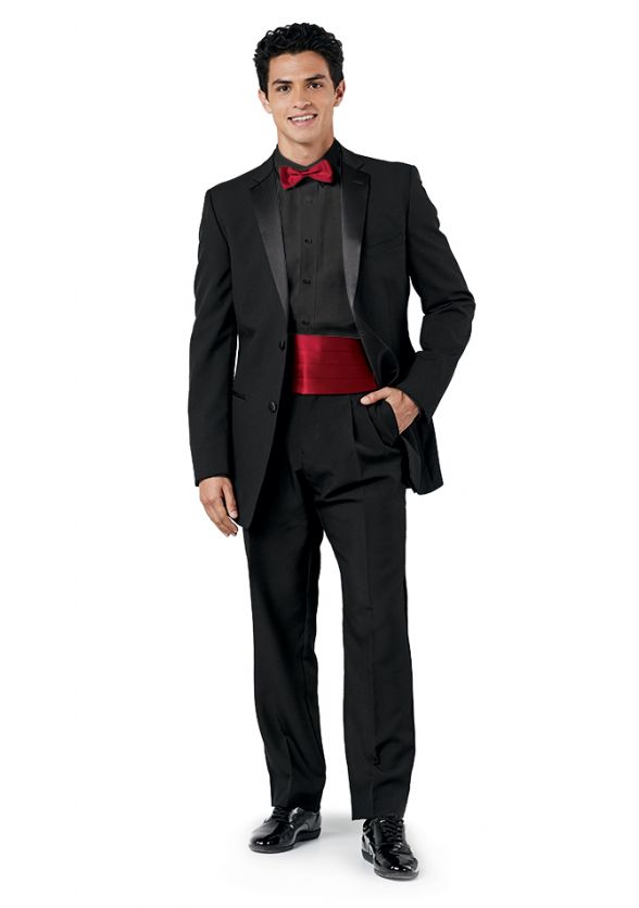 Adult Full Tuxedo Package with Black Dress Shirt, Bow Tie and Cummerbund 