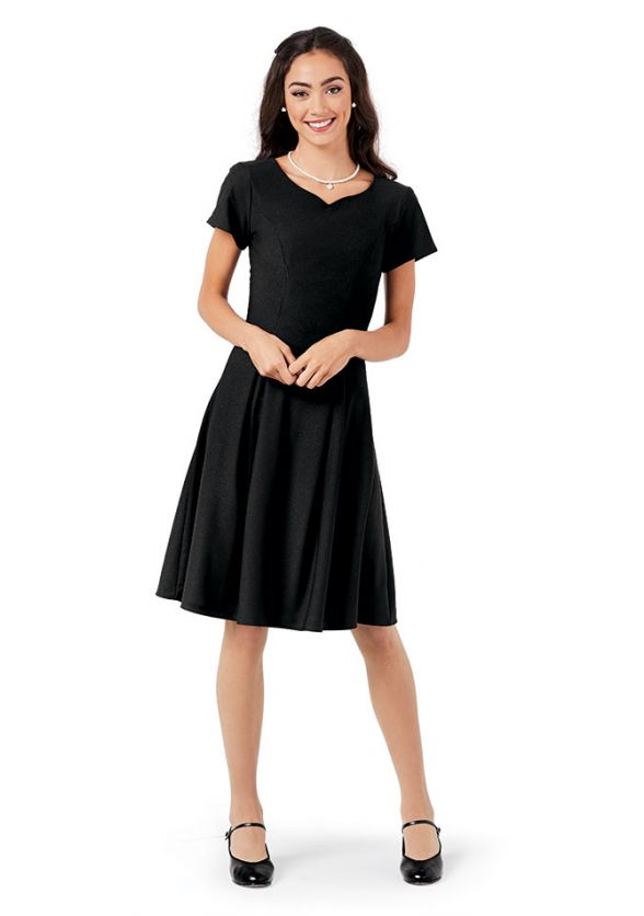 Crepe Libby Dress with Knee Length Skirt in Concert Black