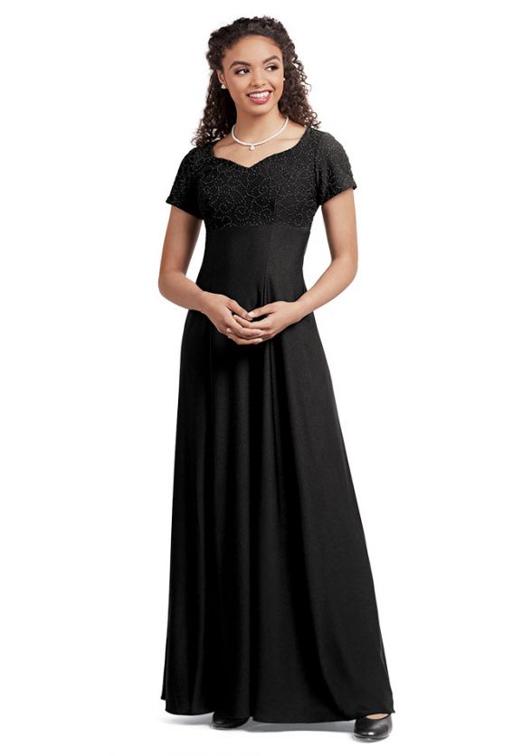 Short Sleeve Melisma Dress with Beaded Bodice in Black