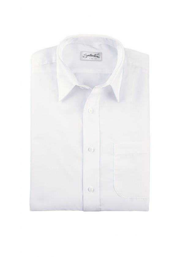 Long Sleeve Dress Shirt with Single Breast Pocket in White