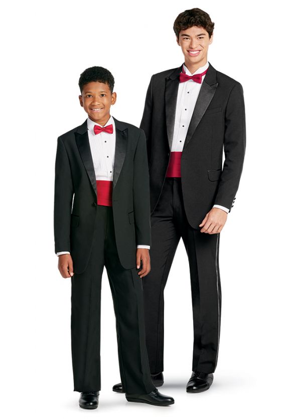 Adult and Youth Full Tuxedo Package with Bow Tie and Cummerbund 