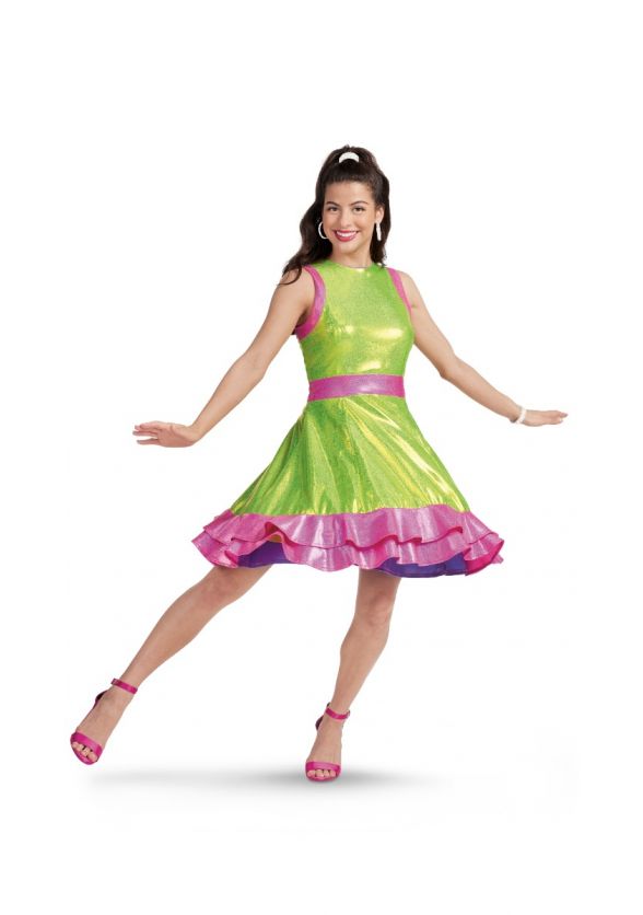Ruffle Chrome Lycra Dress - Lime/Fuchsia/Purple