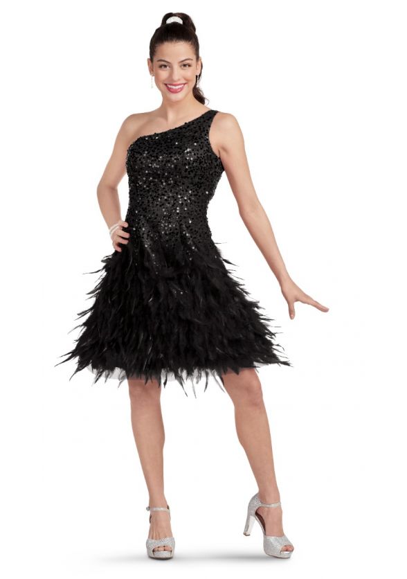 Sequin Feather Show Choir Dress, black