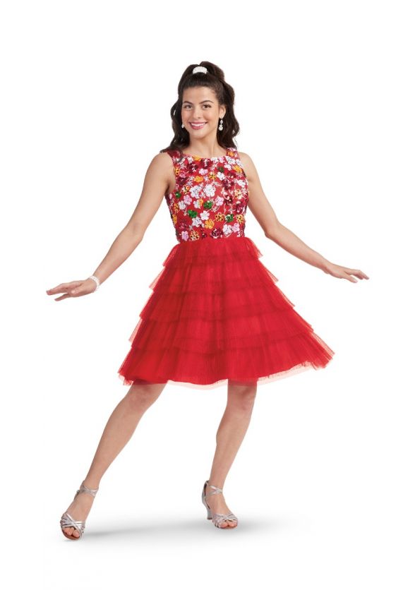 Floral Sequin Tiered Dress, Red
