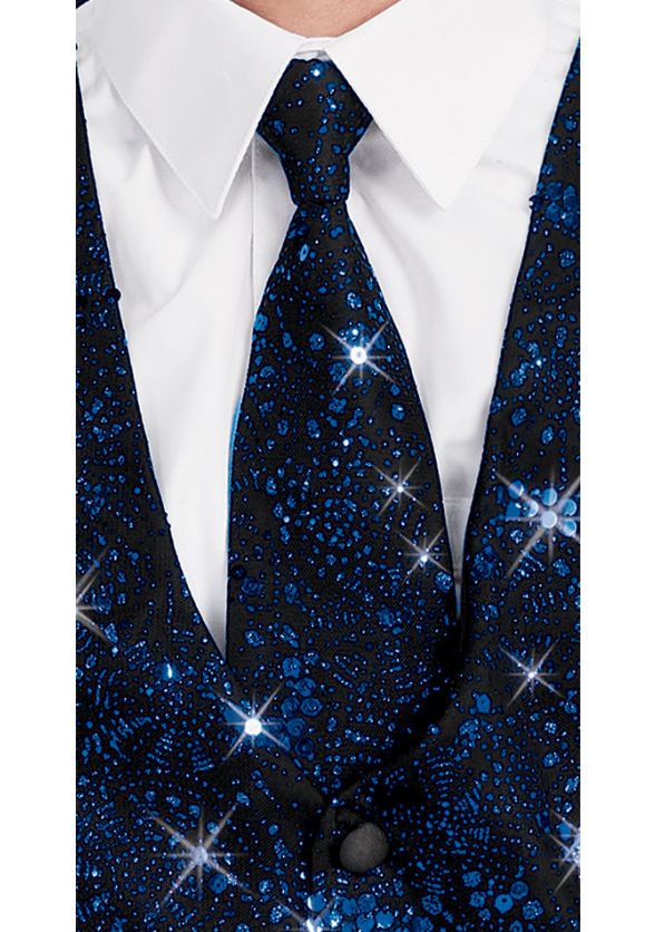 Sequin Spangle Mesh Long Tie - Royal