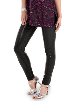 Close up of the Black Chrome Lycra Leggings for Women