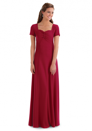 Crepe Caprice dress with ruching details and short sleeves