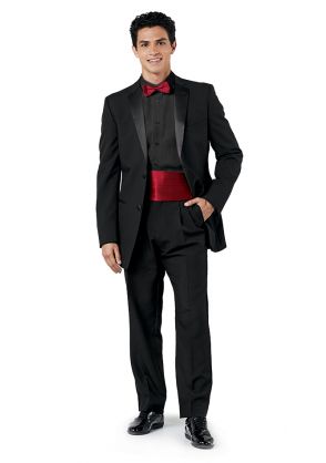 Adult Full Tuxedo Package with Black Dress Shirt, Bow Tie and Cummerbund 