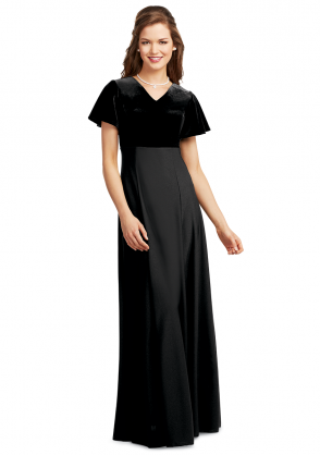 Flutter Sleeve Leisha Dress in Velvet and Crepe