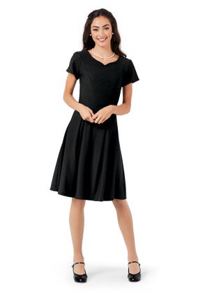Crepe Libby Dress with Knee Length Skirt in Concert Black